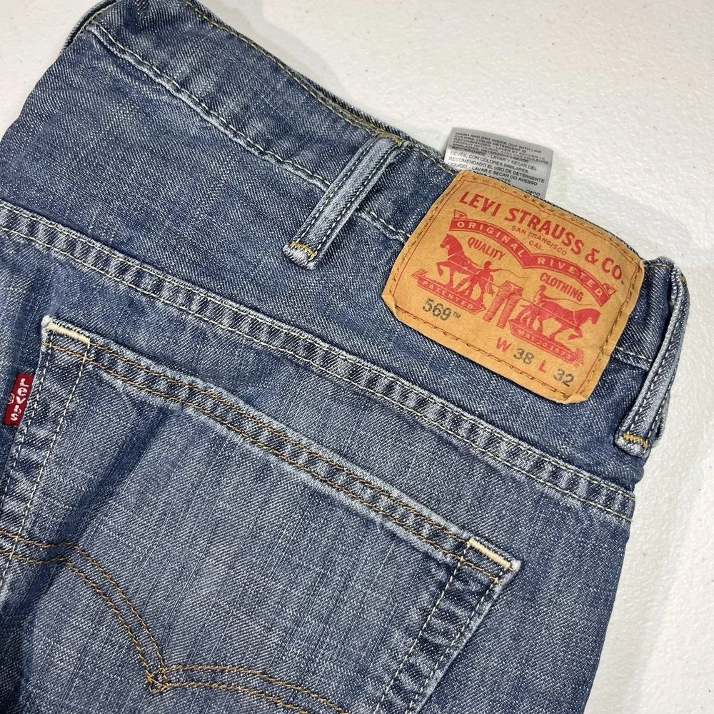 Levis 569 Jeans Mens 38x32 Loose Straight Baggy Medium Wash Denim EUC